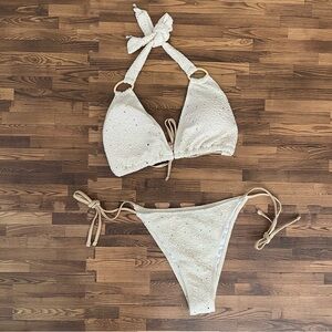 NWT Shien Cream Textured Bikini Set XL